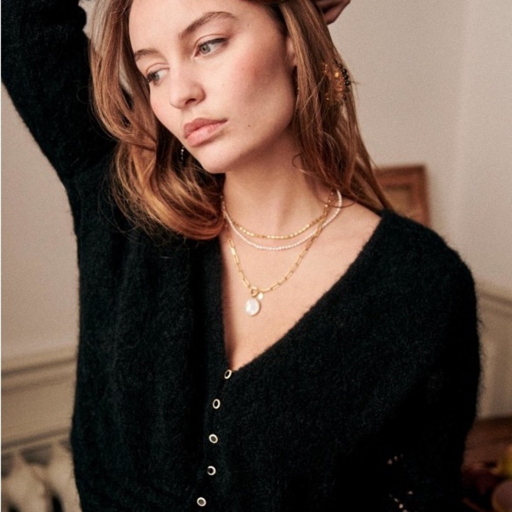 NWT Sézane Pull Dee Dee Black Button-Up Cardigan